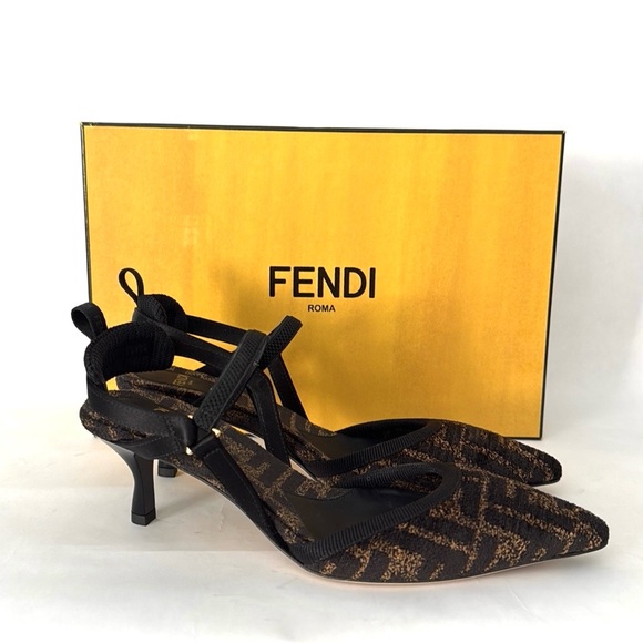 Fendi Colbi 55MM FF Logo Slingback Kitten Heel  Pumps NIB $995 EU36 - Picture 9 of 16